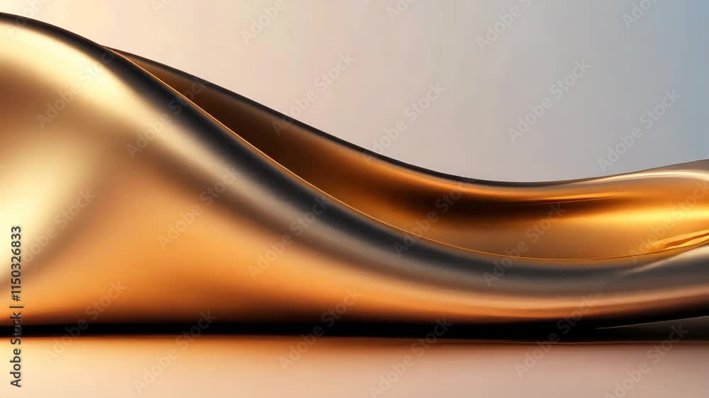 Poster flowing metallic gold and silver fabric draped in dynamic curves and folds on a neutral gradient bac