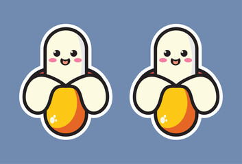 Cute cartoon banana fruit vector illustration, with smiling expression, Cute design you can change every element