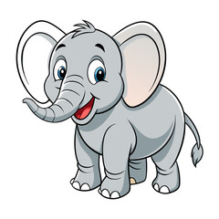 Fototapeta premium A cartoon drawing of a happy elephant with a small trunk and big floppy ears vector illustration