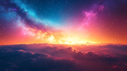 Fototapeta premium Glowing particles illuminate an abstract cosmic environment filled with vibrant energy wallpaper image