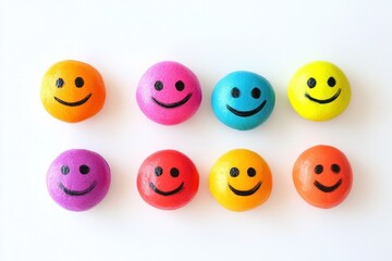 Colorful Smiley Faces Collection on White Background