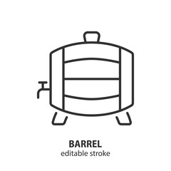 Beer barrel line icon. Wine wooden barrel symbol. Vector sign of alcohol drink. Editable stroke.