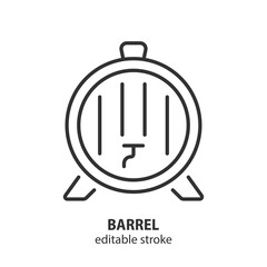 Beer barrel line icon. Wine wooden barrel symbol. Vector sign of alcohol drink. Editable stroke.