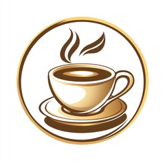 Obraz premium A steaming cup of coffee sits on a saucer within a golden circle
