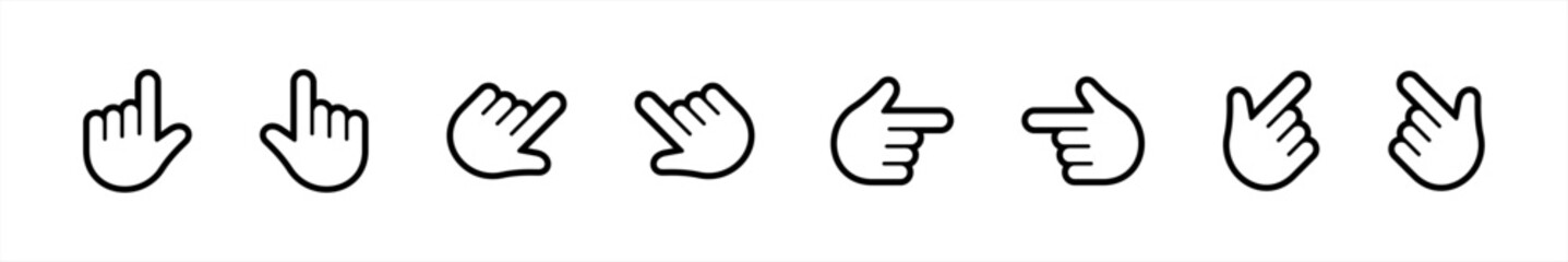 Cursor hand line style icons set. Hand click symbol. pointer, touch screen, gesture, click here signs vector illustration