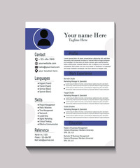Elegant resume template with a minimalist design, clean layout, clear sections for profile, contact, skills, experience, languages, and education.