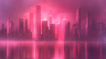 Neon Cityscape: Pink Skyline Reflection