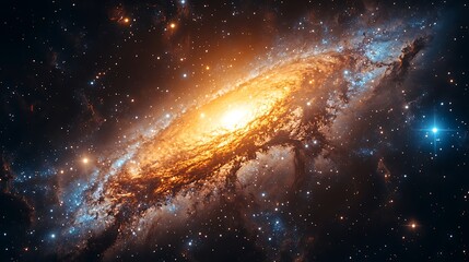 Vivid galactic spiral with glowing nucleus surrounded by shimmering stellar details photos