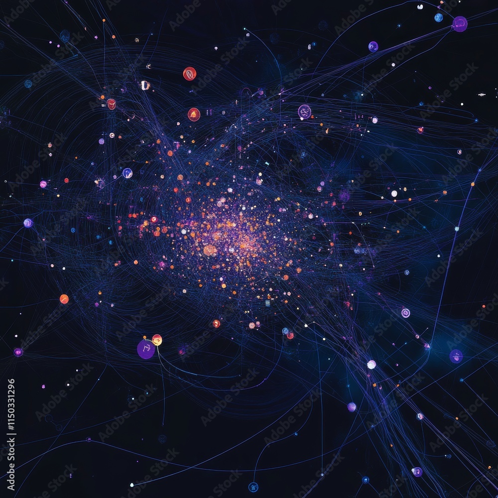 Poster Exploring the Complexity of a Cosmic Web Depicting the Interconnectedness of Galaxies and Dark Matter in a Vast Universe