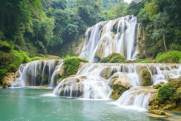 Fototapeta premium Majestic Waterfall Cascading Down Rocky Cliffs