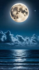 Night sky with a glowing full moon partially veiled by drifting clouds creating a mystical scene