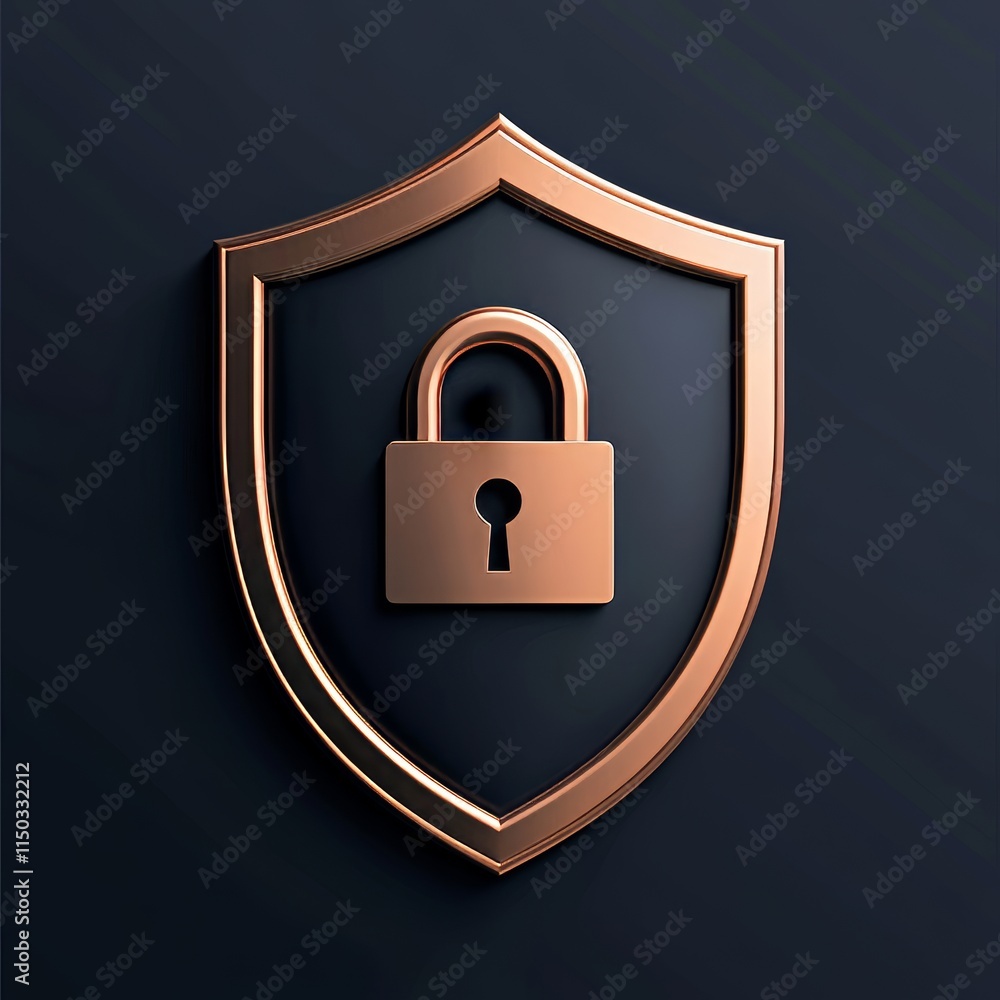 Poster security shield with a padlock symbol representing protection and safety in digital environments