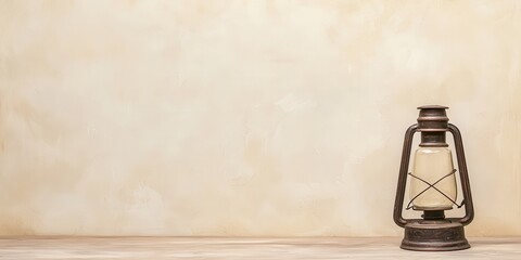 Obraz premium A vintage lantern sits on a neutral background, evoking a sense of nostalgia and simplicity.