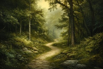Fototapeta premium Serene Path Through a Lush Green Forest