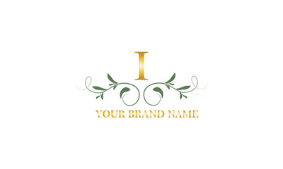 Obraz premium Logo design for hotel, restaurant and other business. Luxury badge with letter I.