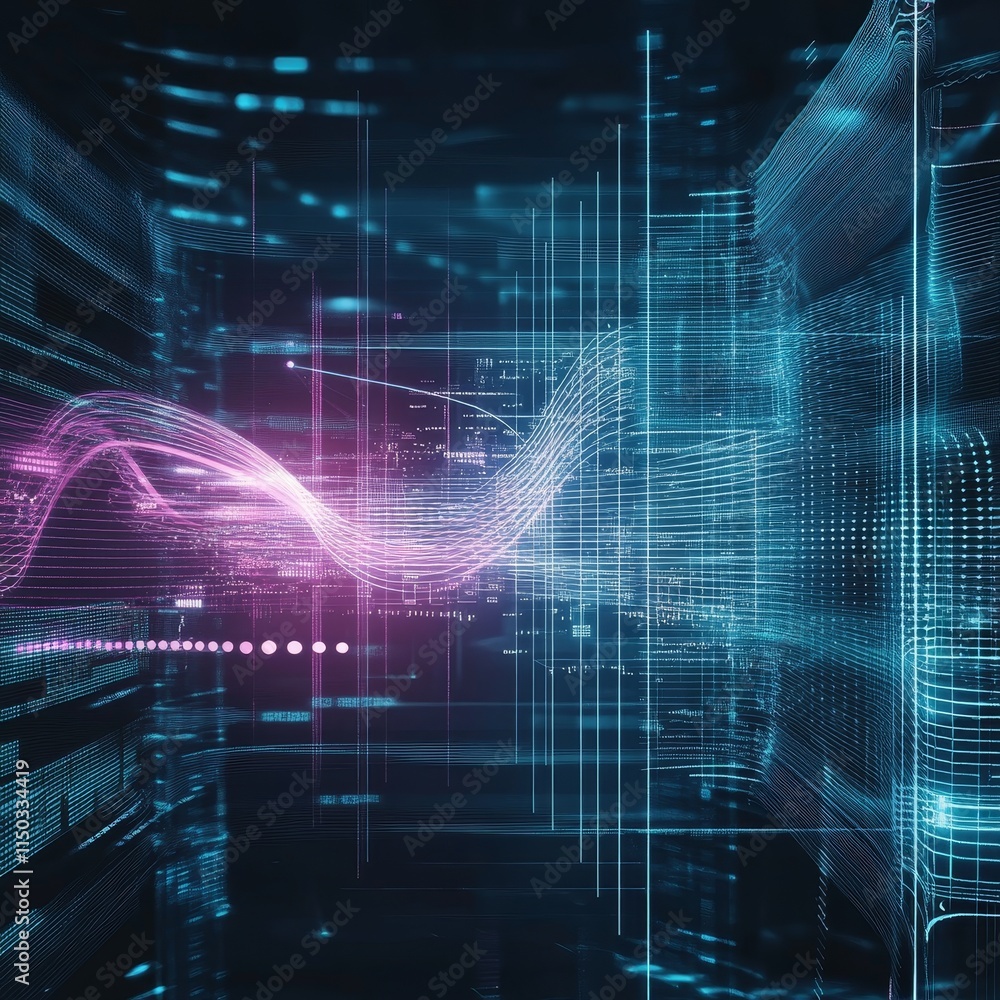 Poster digital abstract representation of data flow and connectivity in a futuristic environment during a n