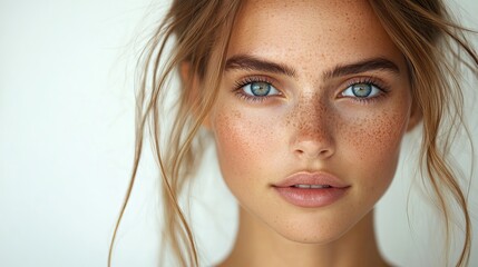 Naklejka premium A woman with glowing skin, emphasizing the benefits of skincare and facial treatments for a healthy appearance