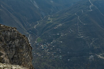 Russia. North-eastern Caucasus. The Republic of Dagestan. A dizzying panoramic view of mountain...