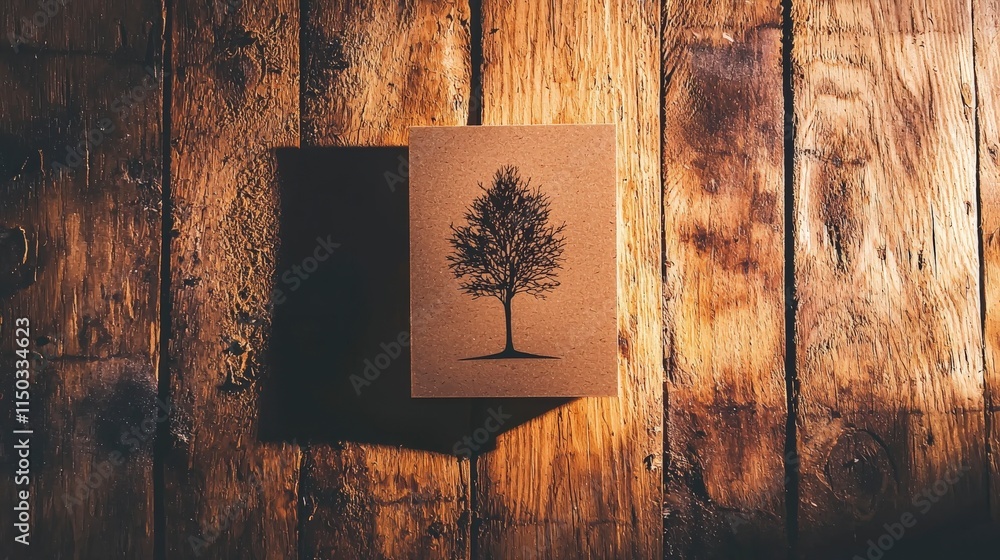 Aufkleber minimalist card design featuring tree cutout rustic wood surface artistic display nature inspired to