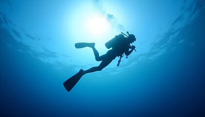 Diver Silhouette Ocean Sky Mid-Dive