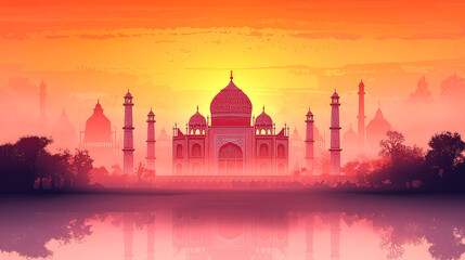 Obraz premium Taj Mahal sunset reflection.
