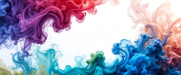 Fototapeta premium Vibrant Rainbow Ink Swirls Abstract White Background Design