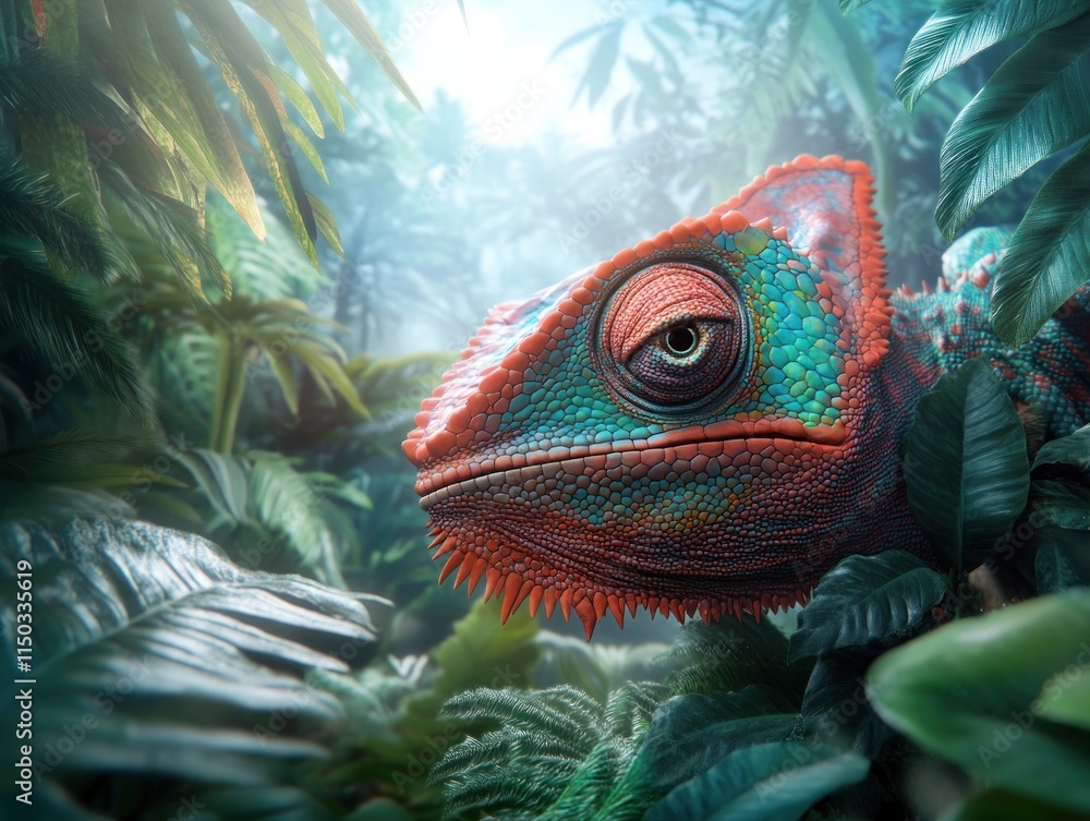 Poster discover the captivating world of camouflage with this image of a chameleon showcasing its exotic pa