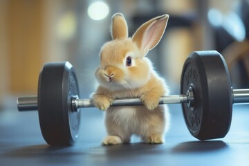 Adorable Bunny Lifts Weights in Gym Setting