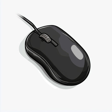 Klassische schwarze Computermaus mit Kabel auf hellem Hintergrund

