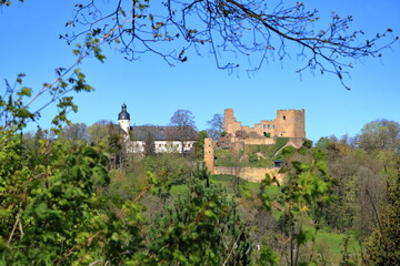 Hilltop Frauenstein Castle. small town at the foot of the ore mountains, Erzgebirge, Saxony in...