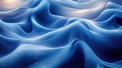 Obraz premium Abstract flowing background in 3d render and fluid art design, wave with shine, blue graphic decor texture and gradient of color illustration, curves