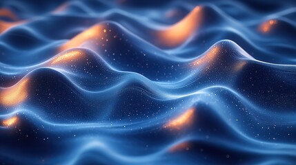 Fototapeta premium Abstract flowing background in 3d render and fluid art design, wave with shine, blue graphic decor texture and gradient of color illustration, curves