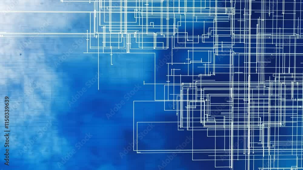 Poster abstract blueprint design with blue grid lines and digital elements