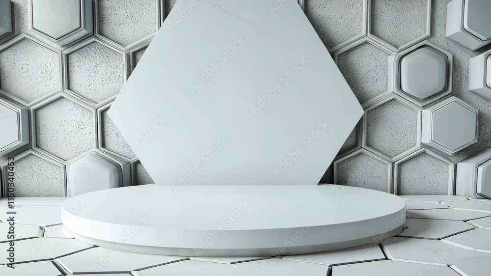 Poster Modern Hexagonal Display Platform in Minimalist 3D Studio Environment