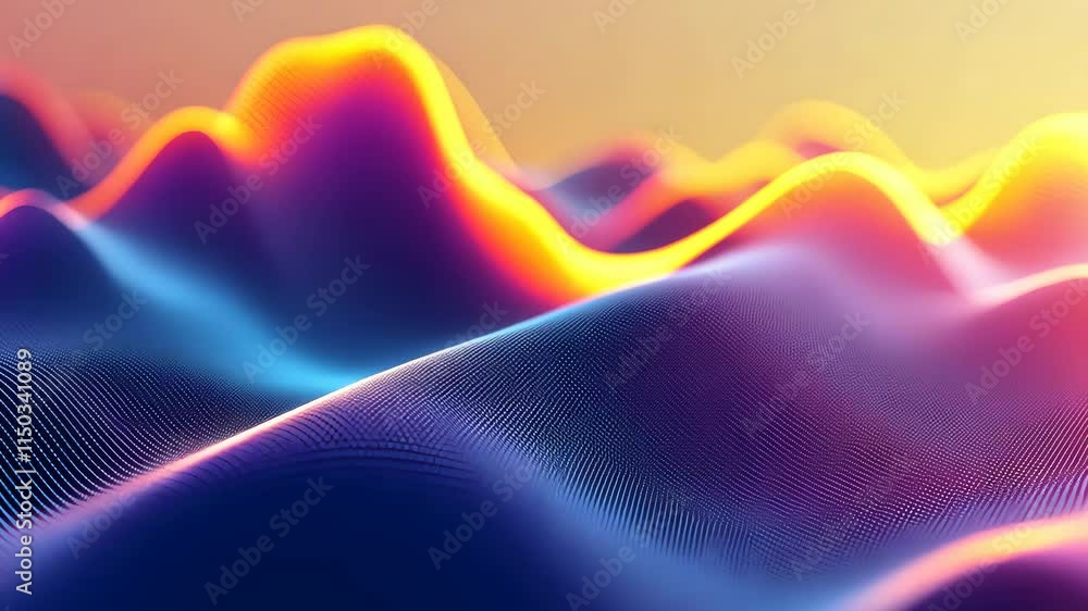 Poster vibrant holographic waves with dynamic patterns and vivid color gradients