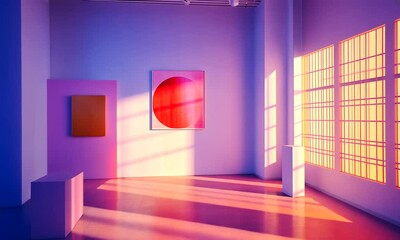 Minimalist Art Gallery Installation with Pastel Hues and Geometric Shapes - Powered by Adobe