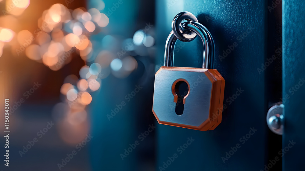 Poster locked metal padlock with digital technology for secure access and privacy protection of personal in