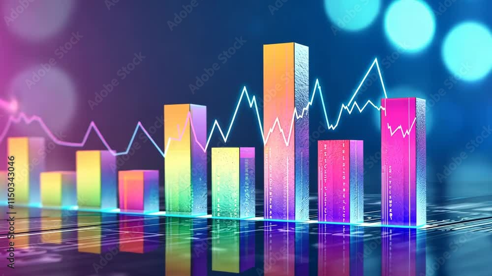 Aufkleber colorful 3d financial bar graph with dynamic trend lines in abstract background