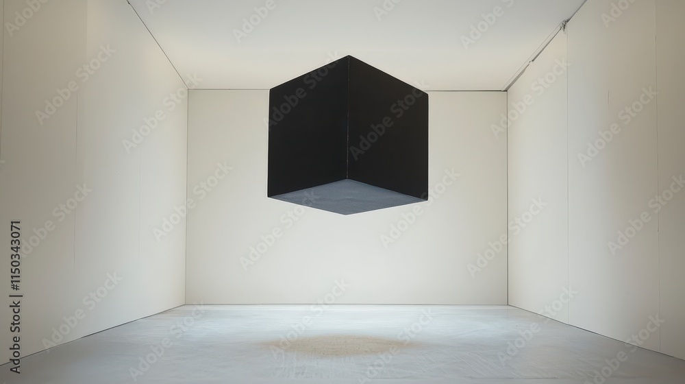 Leinwandbilder Black cube floating in infinite white space abstract art concept minimalist environment surreal viewpoint