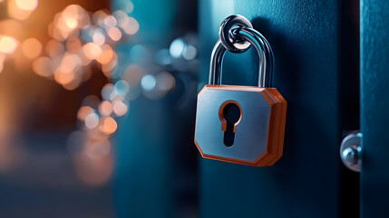 Locked metal padlock with digital technology for secure access and privacy protection of personal information and confidential data Cybersecurity concept of restricted access and authentication