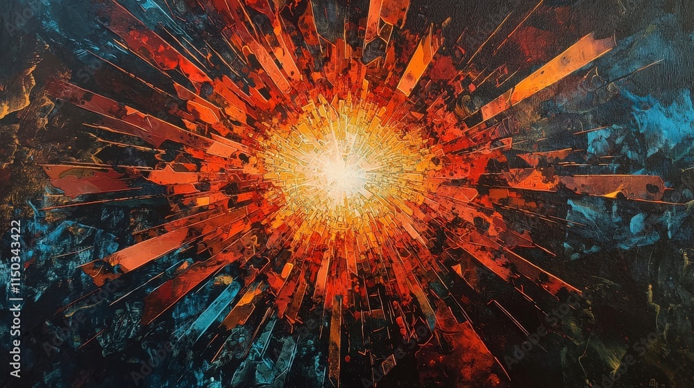 Poster explosive bright light fragmentation abstract art modern design vibrant colors close-up view dynamic