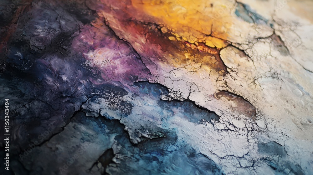 Aufkleber abstract canvas art close-up of textured ripples and vibrant colors in an artistic studio environmen