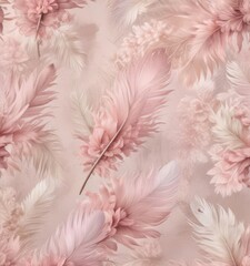 Soft pink vintage floral print on textured chicken feather background ,  delicate,  pastel,  feminine