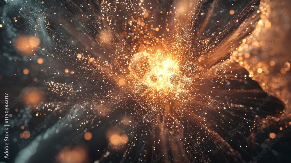 Poster rapidly swirling particles creating cosmic energy abstract universe digital art dark space close-up 