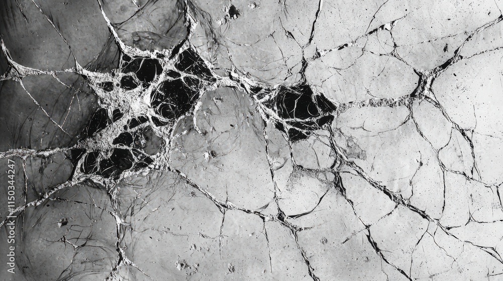 Aufkleber Thoughts manifested cracked surface with symbols abstract art black and white textural exploration close-up perspective