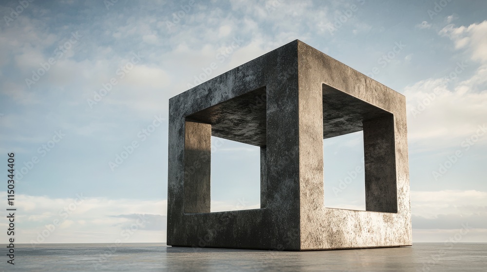 Poster dynamic cube transformation abstract art installation urban environment outdoor conceptual design