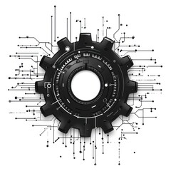 Futuristic Gear Connected To Circuitry Design