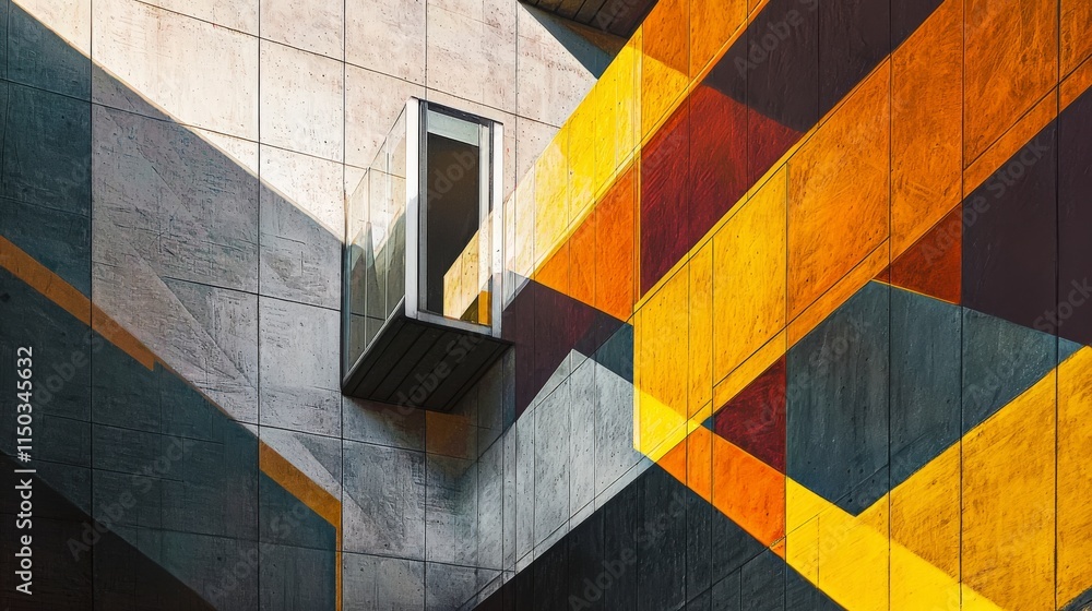 Poster Dynamic geometric composition of intersecting diagonals in urban architecture modern city visual art outdoor elevated view