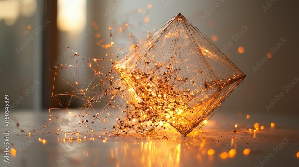 Aufkleber Indoor abstract environment close-up of a crumbling geometric sculpture in slow motion artistic display