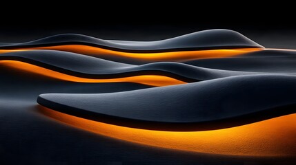 Abstract Dark Gray Waves Illuminated By Orange Light